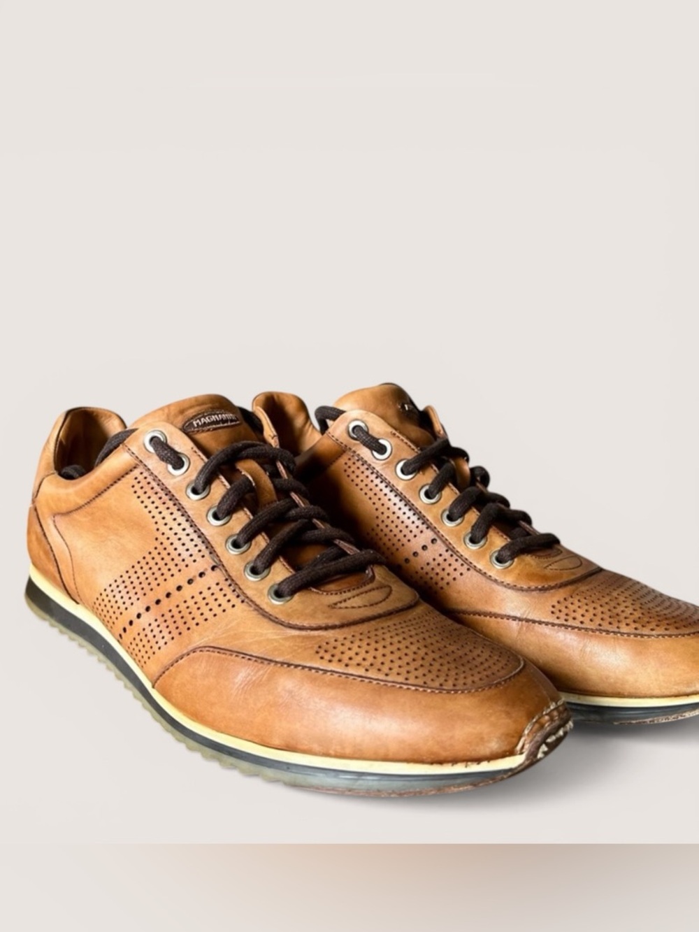 Magnanni Tan Pueblo Casual Dress Leather Sneakers Men’s Size 10